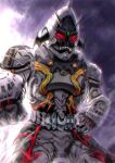  1boy another_fourze_(zi-o) another_rider_(zi-o) antennae bat_wings clenched_hand cowboy_shot creature driver evil forehead_jewel grimace head_wings horns kamen_rider kamen_rider_zi-o_(series) looking_at_viewer male_focus monster red_eyes rocket sharp_teeth shinpei_(shimpay) single_horn solo space teeth white_armor wings 
