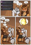 absurd_res anthro blue_eyes blush blush_lines bra breasts brown_body brown_clothing brown_eyes brown_fur brown_hair butt canid canine clothed clothing comic curvy_figure dialogue duo embarrassed english_text fantasy felid feline female female/female fox fur gloves grey_body grey_fur hair hand_on_cheek hand_on_leg handwear hi_res hourglass_figure imminent_sex inside kiss_on_lips kissing koshra legwear long_hair mammal midriff partially_clothed partially_clothed_anthro partially_clothed_female ponytail shy sitting smile speech_bubble story surprise surprise_kiss surprised_expression sylvia_(thecumrat) tail text thecumrat thick_thighs underwear voluptuous_anthro voluptuous_female white_hair wide_hips wrappings yellow_eyes