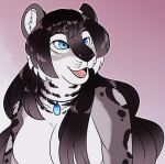  anthro black_hair black_nose blue_eyes breasts bust_portrait cheek_tuft facial_tuft fangs featureless_breasts felid female fur glistening glistening_eyes gradient_hair grey_body grey_fur grey_hair hair hi_res jewelry killthe_demon long_hair mammal necklace open_mouth pink_tongue portrait solo teeth tongue tuft vera_(killthe_demon) white_body white_fur 