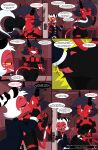 absurd_res anthro body_control body_invasion butt butt_grab canid canid_demon canine clothed clothing comic demon dezzy_draws dialogue digital_media_(artwork) english_text eye_color_transformation female group hand_on_butt hellhound helluva_boss hi_res imp kissing loona_(helluva_boss) male male/female mammal millie_(helluva_boss) moxxie_(helluva_boss) mythological_canine mythological_creature mythology possession profanity red_body takeover text trio vore