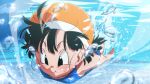  1girl black_eyes black_hair bubble dragon_ball dragon_ball_gt full_body one-piece_swimsuit pan_(dragon_ball) rom_(20) solo swimming swimsuit underwater 