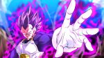  1boy armor aura blurry blurry_background dragon_ball dragon_ball_super gloves incoming_attack male_focus no_eyebrows open_hand purple_hair rom_(20) serious solo spiked_hair transformation ultra_ego_(dragon_ball) upper_body vegeta white_gloves 