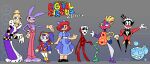 animate_inanimate anthro bubble_(tadc) caine_(tadc) clothing dress female floating gangle_(tadc) glitch_productions gloves group handwear humanoid jax_(tadc) jester kinger_(tadc) lagomorph leporid lineup male mammal model_sheet one_eye_closed overalls pomni_(tadc) rabbit ragatha_(tadc) redesign ribbons sharp_teeth standing teeth the_amazing_digital_circus thewill wink zooble_(tadc)