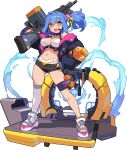  1girl :3 amelia_(world_flipper) arm_up artist_request ass_visible_through_thighs bangs bikini bikini_under_clothes black_choker black_shorts blue_hair blue_jacket blush breasts choker explosive eyebrows_visible_through_hair full_body grenade gun hair_between_eyes hair_intakes hair_ornament hair_ribbon hand_on_hip headset highres holding holding_gun holding_weapon jacket jetpack large_breasts legs_apart light_blush light_machine_gun long_hair long_sleeves micro_shorts multicolored_footwear navel non-web_source off_shoulder official_art open_clothes open_fly open_jacket over_shoulder ponytail puffy_long_sleeves puffy_sleeves ribbon sandals shiny shiny_hair short_shorts shorts sidelocks single_thighhigh skindentation solo sticker stomach swimsuit thigh_strap thighhighs tied_hair transparent_background two-sided_fabric two-sided_jacket water weapon weapon_over_shoulder white_legwear world_flipper yellow_ribbon 