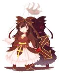  1girl blckbrd17 boots bow breasts brown_boots brown_bow brown_dress brown_eyes brown_hair brown_shirt celine_kimi closed_mouth commentary cross dress english_commentary frown full_body hair_bow highres long_hair looking_at_viewer marionette medium_breasts puppet ragnarok_online red_eyes shadow shirt simple_background skirt solo transparent_background very_long_hair white_skirt 
