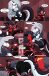 absurd_res anthro body_invasion canid canid_demon canine clothed clothing comic demon dezzy_draws dialogue digital_media_(artwork) english_text female forced fur group hellhound helluva_boss hi_res humanoid imp loona_(helluva_boss) mammal millie_(helluva_boss) mythological_canine mythological_creature mythology possession skinsuit takeover text tight_clothing trio vore