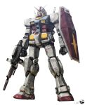  beam_rifle clenched_hand energy_gun gun gundam highres holding holding_gun holding_shield holding_weapon magmastudio mecha mobile_suit mobile_suit_gundam no_humans rx-78-2 science_fiction shield solo standing v-fin weapon white_background 