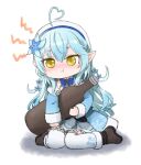  :t ahoge angry bangs beret blue_bow blue_bowtie blue_coat blue_hair blue_skirt blush boots bottle bow bowtie braid brown_footwear chibi coat elf flower frilled_legwear frilled_skirt frills fur-trimmed_boots fur_trim hair_between_eyes hair_flower hair_ornament half_updo hat heart_ahoge high_heel_boots high_heels hololive long_hair miniskirt pleated_skirt pointy_ears pout sake_bottle skirt snowflake_hair_ornament snowflake_print thighhighs tonton_(tonz159) very_long_hair virtual_youtuber white_headwear white_legwear yellow_eyes yukihana_lamy 