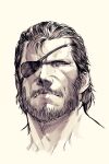  1boy beard big_boss cropped_shoulders eyepatch face facial_hair greyscale highres hikichi_sakuya male_focus mature_male metal_gear_(series) metal_gear_solid monochrome mustache old old_man portrait short_hair sketch solo wrinkled_skin 