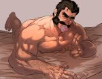  1boy anal_hair arm_hair ass bara beard chest_hair completely_nude condom condom_in_mouth condom_wrapper facial_hair foreshortening full_body graves_(league_of_legends) hairy hand_gesture large_pectorals league_of_legends leg_hair looking_at_viewer male_focus mature_male mouth_hold muscular muscular_male mustache nipples nude old old_man on_bed pectorals rybiok sexually_suggestive short_hair solo stubble thick_eyebrows veins wrinkled_skin 