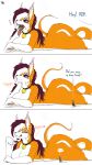 3_panel_comic ada_(allsonwa) allsonwa anthro breasts canid canine comic dialogue dipodid english_text exclamation_point extreme_size_difference eyes_closed featureless_breasts female fox fully_inside fur group hi_res inside_mouth inside_stomach jerboa lagomorph leporid licking licking_lips lying macro male male/female mammal micro neck_bulge on_front on_tongue open_mouth orange_body orange_fur rabbit rodent simple_background size_difference swallowing text tongue tongue_out trio vore white_background white_body white_fur