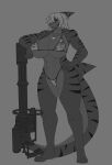 9live abs anthro big_breasts black_body breasts camo camo_clothing camo_print camo_underwear chin_piercing clothing dog_tags dozer_(9live) eye_scar facial_scar fangs female fish grey_hair hair hair_over_eye hi_res larger_female m134 mackerel_shark marine megalodon messy_hair muscular muscular_anthro muscular_female pattern_clothing pattern_underwear prehistoric_species red_eyes scar shark shark_fin shark_tail shark_teeth size_difference solo teeth tiger_pattern underwear