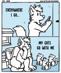 ambiguous_gender anthro bathroom canid canine caption cellphone comic electronics felid feral hi_res mammal oggythefox phone sitting_on_toilet sketch solo text toilet