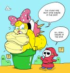 2012 agouti-rex anthro belly big_belly big_breasts big_butt blue_eyes blue_sky breasts butt duo female koopa koopaling mario_bros nintendo obese outside overweight scalie shyguy sky speech_bubble text wendy_o._koopa yellow_body