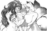 abs affectionate amerie_sanger anthro belly_overhang big_breasts black_nose breast_on_face breasts canid canine chiyako_nakamura clothed clothed/nude clothing cougar curvy_figure facial_hair felid feline female female/female fox fox_spirit funny_face group hair hand_on_belly haplorhine hat headgear headwear hi_res huge_breasts larger_female long_hair male male/female mammal markings mature_female monkey multi_tail muscular muscular_female nude persona_(series) persona_5 pltnm06ghost primate randochris_(character) sandwiched short_hair size_difference sketch slightly_chubby slightly_chubby_female smaller_male striped_markings stripes tail trio voluptuous_female