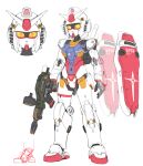  beam_rifle chinese_commentary commentary_request earth_federation_space_forces energy_gun full_body gun gundam highres holding holding_gun holding_weapon looking_at_viewer mecha mecha_focus mobile_suit mobile_suit_gundam no_humans original redesign robot rx-78-2_gundam science_fiction shield simple_background standing v-fin weapon white_background xiangzi_box yellow_eyes 