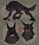 alien-doodles all_fours anthro black_body black_fur blep canid canine claws creepy_smile ears_up female fur heart_symbol hi_res looking_at_viewer mammal mythological_canine mythological_creature mythology naturally_censored nude one_eye_closed open_mouth sharp_teeth simple_background smile solo teeth tongue tongue_out werecanid werecanine werecreature werewolf wink