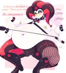 2025 4_arms absurd_res belly black_clothing black_harness boots bracelet bulge clothing collar demon demongirl_demoness digital_drawing_(artwork) digital_media_(artwork) discord_(app) empty_eyes fishnet_clothing fool&#039;s_hat footwear green_nipples grin harness hat headgear headwear helluva_boss hi_res holding_object holding_whip humanoid jewelry male mammon_(helluva_boss) moobs multi_arm multi_limb navel nipple_piercing nipples overweight overweight_male piercing red_clothing shoes sitting smile solo spiked_bracelet spiked_collar spikes teeth whip white_body white_skin yellow_eyes