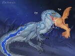 blue blue_(jurassic_world) bodily_fluids bulging_(disambiguation) bulging_neck dinosaur dromaeosaurid drooling duo female female/female feral hi_res jurassic_park jurassic_world neck night oral_vore plateous predator/prey prehistoric_species reptile saliva scalie teeth theropod universal_studios velociraptor vore