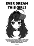  1girl ahoge animal_on_head artist_name bags_under_eyes bandaid bandaid_on_cheek bandaid_on_face bug choker closed_mouth dot_mouth dot_nose double-parted_bangs english_text eyebrows_hidden_by_hair greyscale hair_between_eyes hair_intakes hashtag-only_commentary highres long_hair looking_at_viewer mole mole_under_eye monochrome moth on_head original portrait poster_(medium) sidelocks simple_background solo spiked_choker spikes straight-on this_man vickie_(cryingrobot) vickie_(cryingrobot)_(character) white_background 