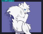anthro bulletproof-kitty canid canine changed_(video_game) digital_media_(artwork) goo_transformation lin_(changed) male mammal simple_background solo tail transformation white_body