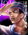  1boy birthmark black_hair blue_eyes blue_sailor_collar character_name commentary dixie_cup_hat english_commentary green_lips hannrum hat higashikata_josuke_(jojolion) highres joestar_birthmark jojo_no_kimyou_na_bouken jojolion male_focus military_hat multicolored_eyes multicolored_sailor_collar portrait purple_eyes sailor sailor_collar sailor_hat salute shirt short_hair solo star_(symbol) teeth two-tone_eyes white_hat white_sailor_collar white_shirt 