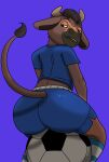 absurd_res anthro ball big_butt binkykun blue_background blue_sky_studios bovid bovine brown_eyes bubble_butt butt cattle clothing ferdinand_(film) glistening glistening_butt hi_res huge_butt male mammal simple_background smug soccer soccer_ball soccer_uniform sport sportswear tight_clothing uniform valiente_(ferdinand) wide_hips