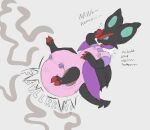 ambiguous_gender anthro bat_ears bat_wings big_diaper black_body black_skin bodily_noises claws clothing confusion diaper diaper_peekage eyes_closed feces full_diaper generation_6_pokemon green_inner_ear hand_on_head hi_res lying membrane_(anatomy) membranous_wings neck_tuft nintendo noivern open_mouth overalls pokemon pokemon_(species) pooping purple_body purple_clothing purple_overalls purple_skin red_claws smelly soiled_diaper soiling soiling_diaper solo spread_legs spreading stink_fumes straining tail tuft unclean_diaper used_diaper using_diaper vexxydragon wings