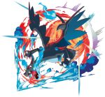  black_scales black_wings blue_fire blue_wings charizard dragon fiery_tail fire full_body highres mega_charizard_x mega_pokemon official_art pokemon pokemon_(creature) simple_background solo tail transparent_background wings 