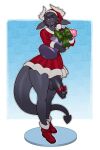 2024 2_horns anthro balls biped boosterpang christmas christmas_boots christmas_clothing christmas_headwear clothed clothing dildo femboy genitals gift_wrapped half-erect hat headgear headwear hi_res holidays horn huge_dildo kobold male penis santa_hat scalie sex_toy skimpy solo spade_tail tail