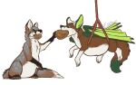 4_toes abdominal_bulge belly big_belly big_ears black_body black_ear_tips black_facial_markings black_legs bloated blue_eyes brown_body brown_eyes brown_paws canid canine chicken_meat dipstick_ears dipstick_tail dorsal_ridge dragon dragon_wings duo ear_markings eating eating_food facial_markings feeding feet felixdadragon feral food force_feeding forced fox gradient_eyes green_eyes green_facial_markings green_inner_ear green_tail_tip green_wings grey_body grey_fox grey_nose grey_pawpads hanging_from_ceiling head_markings hi_res hybrid inflation male mammal markings meat mjok multicolored_ears muzzle_(marking) mythological_creature mythological_scalie mythology orange_body pawpads pupils roast_chicken_leg scalie stuffing_(food) suspension tail tail_markings tail_ridge techno_blueberry teeth toes urocyon white_belly white_body white_ears white_inner_ear white_legs white_paws white_tail_tip wings