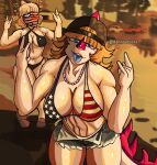 2025 absurd_res american_flag american_flag_bikini anthro artist_name backwards_baseball_cap backwards_hat baseball_cap big_breasts bikini black_bikini black_clothing black_swimwear blonde_hair blue_eyes blush bodypaint bone_frill bottomwear breasts cavemanon_studios clothed clothing cosplay crossover crossover_cosplay curvy_figure dannoartista denim denim_bottomwear denim_clothing denim_shorts devil_horns_(gesture) digital_drawing_(artwork) digital_media_(artwork) dinosaur drunk duo face_paint female flag_bikini frill_(anatomy) front_view gesture glistening glistening_body glistening_scales goodbye_volcano_high grand_theft_auto grand_theft_auto_vi hadrosaurid hair hand_gesture hat headgear headwear hi_res i_wani_hug_that_gator jewelry long_hair long_tail looking_at_viewer magenta_body magenta_scales mia_moretti multicolored_body multicolored_scales naomi_(gvh) necklace ornithischian ornithopod parasaurolophus prehistoric_species reptile rockstar_games scales scalie short_hair shorts sibling_(lore) side-tie_bikini sister_(lore) sisters_(lore) skimpy skimpy_bikini snoot_game spiked_tail spikes spikes_(anatomy) string_bikini substance_intoxication swimwear tail teal_eyes text thick_thighs tongue tongue_out two-piece_swimsuit two_tone_body two_tone_scales unbuttoned_bottomwear unbuttoned_shorts united_states_of_america voluptuous voluptuous_anthro voluptuous_female watermark white_body white_scales wide_hipped_anthro wide_hipped_female wide_hips