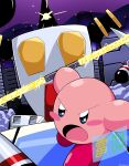  anniversary battle blush_stickers colored_skin double_blade highres hr-h kirby kirby_(series) kirby_64 mecha missile muramo no_humans open_mouth pink_skin robot star-shaped_pupils star_(symbol) sword_kirby symbol-shaped_pupils 