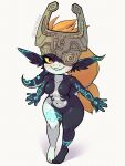 2025 absurd_res anthro black_body blue_markings breasts collarbone eyebrows eyelashes featureless_breasts feet female glistening glistening_body glistening_breasts glowing glowing_markings gramdraw green_body hair headgear hi_res kobold leaning leaning_backward markings midna nintendo nude orange_hair red_eyes scalie short_stack smile solo the_legend_of_zelda twili twilight_princess wide_hips yellow_sclera
