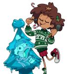 ambiguous_gender amphibia_(series) amphibian anne_boonchuy anthro bottomwear candy candy_cane christmas christmas_clothing christmas_headwear christmas_sweater christmas_topwear christmas_tree clothing dessert discount-supervillain disney duo eyes_closed female food footwear frog frozen hammer hat headgear headwear hi_res holidays human ice ice_sculpture mammal open_mouth plant santa_hat sculpting sculpture shoes skirt sneakers sprig_plantar sweater tools toony topwear trapped_in_ice tree