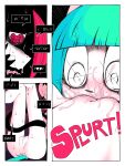 absurd_res anthro blue_hair bodily_fluids clothing comic cunnilingus drooling duo emoticon facesitting felid female female/female floor girl_a girl_b hair hi_res legwear mammal nipples oral orgasm pattern_clothing pattern_legwear ponporio saliva sex sitting_on_another striped_clothing stripes stripped_armwear tail vaginal vaginal_orgasm