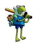 adventure_time ambiguous_gender amphibian anthro bottomwear canid canine canis cartoon_network clothing cosplay crossover crossover_cosplay discount-supervillain domestic_dog duo finn_the_human fozzie_bear frog hi_res holding_melee_weapon holding_object holding_sword holding_weapon jake_the_dog kermit_the_frog mammal melee_weapon muppets shirt shorts standing sword toony topwear weapon