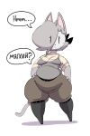 2025 2:3 4_fingers :&lt; anthro asking belly belt belt_buckle big_belly biped black_belt black_boots black_clothing black_footwear black_legwear black_thigh_boots black_thigh_highs black_whiskers boot_buckle boots bottomwear breasts brown_bottomwear brown_clothing brown_pants buckle cat_tail cheek_tuft clothed clothed_anthro clothed_female clothing colored digital_drawing_(artwork) digital_media_(artwork) domestic_cat english_text eyelashes facial_tuft feet felid feline felis female fingers footwear front_view full-length_portrait fur gata_preobrazhenskaya gata_the_future_russian_kitty grey_body grey_clothing grey_ears grey_fur grey_hair grey_shirt grey_tail grey_tank_top grey_topwear grey_tuft hair hair_over_eye hand_on_hip hand_on_own_hip hi_res legwear maddeku mammal mask obese obese_anthro obese_female overweight overweight_anthro overweight_female pants pink_inner_ear pointy_ears portrait prick_ears question_mark russian_blue russian_text shaded shadow shirt shoes simple_eyes small_feet solo speech_bubble standing tail tank_top text thick_thighs thigh_boots thigh_highs topwear tuft vowelless vowelless_vocalization wearing_mask whiskers wide_hipped_anthro wide_hipped_female wide_hips wraps
