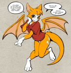 3_toes 4_fingers after_transformation anthro anthro_to_human bat bat_wings clothing dialogue dust:_an_elysian_tail fangs feet female fidget_(elysian_tail) fingers fur fur_tuft gender_transformation green_eyes hair light_blush male mammal membrane_(anatomy) membranous_wings mtf_transformation multicolored_body multicolored_fur nimbat orange_body orange_fur paws red_clothing red_shirt red_topwear shirt simple_background solo species_transformation teeth tf-sential toes topwear transformation tuft two_tone_body two_tone_fur white_body white_fur wings
