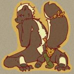 anthro bandanna_on_tail black_body black_fur claws erection feces feet foreskin fur genitals hair hindpaw kerchief kerchief_only kneeling looking_at_viewer male mammal mephitid obrien_(artist) pawpads paws penis pooping_on_floor pooping_on_self scatplay skunk soles solo striped_body stripes telegram_sticker white_body white_fur