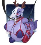 2024 anthro areola arms_tied big_breasts big_penis biped bodily_fluids boosterpang bound breasts christmas collar cum cum_inflation cum_inside fake_antlers fake_horns foreskin genital_fluids genitals gynomorph hair half-erect hi_res holidays huge_breasts huge_penis inflation inner_ear_fluff intersex kneeling leash long_hair looking_at_viewer male_(lore) mammal marius_(fursona) mustelid nipples otter partially_retracted_foreskin penis solo tail tuft