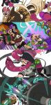  3boys 4girls beanie black-framed_eyewear black_hat blue_neckerchief blue_sailor_collar closed_mouth commentary_request dark-skinned_female dark-skinned_male dark_skin floating_hair glasses green_eyes grey_shirt h-3_nozzlenose_(splatoon) hand_on_own_head hat headphones highres holding holding_weapon hood hood_down hooded_jacket ink_tank_(splatoon) inkling inkling_(swim_form) inkling_boy inkling_girl inkling_player_character inkstrike_(splatoon) jacket jet_squelcher_(splatoon) killer_wail_(splatoon) kraken_(splatoon) layered_sleeves long_hair long_sleeves multiple_boys multiple_girls n-zap_(splatoon) neckerchief one_eye_closed open_mouth pink_eyes pink_hair pink_hat pom_pom_(clothes) pom_pom_beanie purple_hair red_eyes red_jacket sailor_collar sailor_shirt shirt short_over_long_sleeves short_sleeves splat_roller_(splatoon) splatoon_(series) splatoon_1 splattershot_pro_(splatoon) t-shirt tentacle_hair topknot unworn_clothes very_long_hair visor_cap weapon white_shirt yuta_agc 