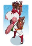 2024 anthro antlers balls big_balls big_breasts big_penis boosterpang breasts brown_hair christmas christmas_decorations clothing cloven_hooves deer ear_piercing erection genitals gift_wrapped gynomorph hair hands_behind_head hi_res holidays hooves horn huge_balls huge_breasts huge_penis huge_thighs humanoid_genitalia humanoid_penis hyper hyper_breasts hyper_genitalia hyper_penis industrial_piercing intersex jingle_bell_armband legwear looking_at_viewer male_(lore) mammal new_world_deer nipples penis piercing reindeer ribbons solo sommar stockings thick_thighs thong underwear wide_hips
