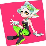  +_+ 1girl black_dress bow-shaped_hair breasts cleavage detached_collar dress earrings food food_on_head gloves gradient_hair green_pantyhose grey_hair highres hoop_earrings inkling jewelry kanianoreki marie_(splatoon) marie_(squid_sisters_outfit)_(splatoon) mole mole_under_eye multicolored_hair object_on_head open_mouth pantyhose pointy_ears short_dress short_hair splatoon_(series) strapless strapless_dress sushi swept_bangs tentacle_hair updo white_gloves yellow_eyes 