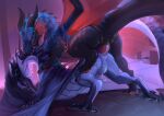  anal anal_penetration anus black_body black_claws black_horn black_scales blue_anus blue_body blue_pussy blue_scales claws dragon duo female female/female female_penetrated female_penetrating female_penetrating_female female_penetrating_feral feral genitals grass hi_res horn membrane_(anatomy) membranous_wings mythological_creature mythological_scalie mythology penetration plant pussy scales scalie sex shiaz strapon ventral_scales wings 