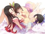  arashiya ass bare_legs bare_shoulders black_hair blush breasts breasts_out butterfly_hair_ornament closed_mouth hair_ornament japanese_clothes kamado_nezuko kimetsu_no_yaiba kimono knees_up kochou_shinobu large_breasts long_hair multicolored_hair nipples parted_lips pink_eyes pink_kimono purple_eyes short_hair thighs tsuyuri_kanao white_kimono yuri 