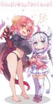  2girls absurdres barefoot blue_eyes breasts dragon_girl dragon_horns highres horns huge_breasts ilulu_(maidragon) kanna_kamui kobayashi-san_chi_no_maidragon kolshica long_hair multiple_girls oppai_loli panties shortstack tail thighhighs twintails underwear 