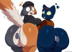2025 absurd_res anal anal_penetration anthro ass_to_ass big_breasts big_butt blush bodily_fluids bottom_heavy bottomless breast_to_breast breasts butt butt_focus clothed clothing disembodied_hand domestic_cat duo epic_games felid feline felis female female/female fortnite hand_in_ass hi_res huge_butt looking_at_butt looking_back looking_pleasured mae_borowski mammal meow_skulls messy_tail night_in_the_woods penetration pixelated_heart short_stack side_boob sweat sweatdrop tail thick_thighs tongue tongue_out ultrastax