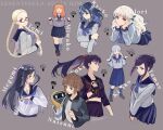  !? 6+boys 6+girls amiguchi_shuu bag bandaged_head bandaged_neck bandages bj_(juusan_kihei_bouei_ken) black_hair blonde_hair blue_neckerchief blush braid brown_eyes brown_hair cezaria character_name chibi chibi_inset closed_eyes cropped_torso crossdressing full_body fuyusaka_iori glasses gouto_renya grey_eyes hair_bun hair_ornament hair_ribbon hairclip head_rest high_ponytail highres hijiyama_takatoshi juusan_kihei_bouei_ken kisaragi_tomi kneehighs kurabe_juurou kurabe_tamao loafers long_hair minami_natsuno miura_keitarou multiple_boys multiple_girls neckerchief ogata_nenji okino_tsukasa open_mouth orange_hair otoko_no_ko pleated_skirt plump ponytail red_ribbon ribbon robot sailor_collar sawatari_miwako school_uniform sekigahara_ei shinonome_ryouko_(juusan_kihei_bouei_ken) shoes short_hair shoulder_bag sidelocks silver_hair simple_background skirt smile takamiya_yuki twin_braids yakushiji_megumi 