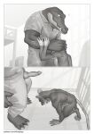 4_fingers 5_fingers 5_toes absurd_res animal_genitalia animal_penis anthro aroused asphyxiation bed big_dom_small_sub bodily_fluids border buckteeth bunk_bed canine_genitalia canine_penis ceiling choking choking_on_penis claws clothed clothed/nude clothed_sex clothing comic coughing_cum countershading crocodile crocodilian cum cum_drip cum_in_mouth cum_inside cum_on_ground cum_on_penis digital_drawing_(artwork) digital_media_(artwork) dominant dripping duo erection eyes_closed feet fingers flaccid floor forced forced_oral furniture genital_fluids genitals greyscale hand_on_arm head_grab hi_res high-angle_view humanoid_genitalia humanoid_penis imprisoned imprisonment inside interspecies intimidation jumpsuit kneeling knot low-angle_view male male/male mammal membrane_(anatomy) monochrome motion_blur murid murine muscular muscular_male narrowed_eyes nipples nude open_mouth oral oral_penetration patreon paws penetration penis penis_in_mouth penis_poking_out penis_through_fly pngx prison prison_bars prison_cell prison_rape prison_uniform prisoner public public_nudity rape rat rat_tail reptile rodent scalie sex shaded shadow sharp_teeth side_view simple_shading size_difference slim_male smaller_male standing struggling sweat sweatdrop tail teeth text toes tongue uniform url webbed_feet whiskers white_border